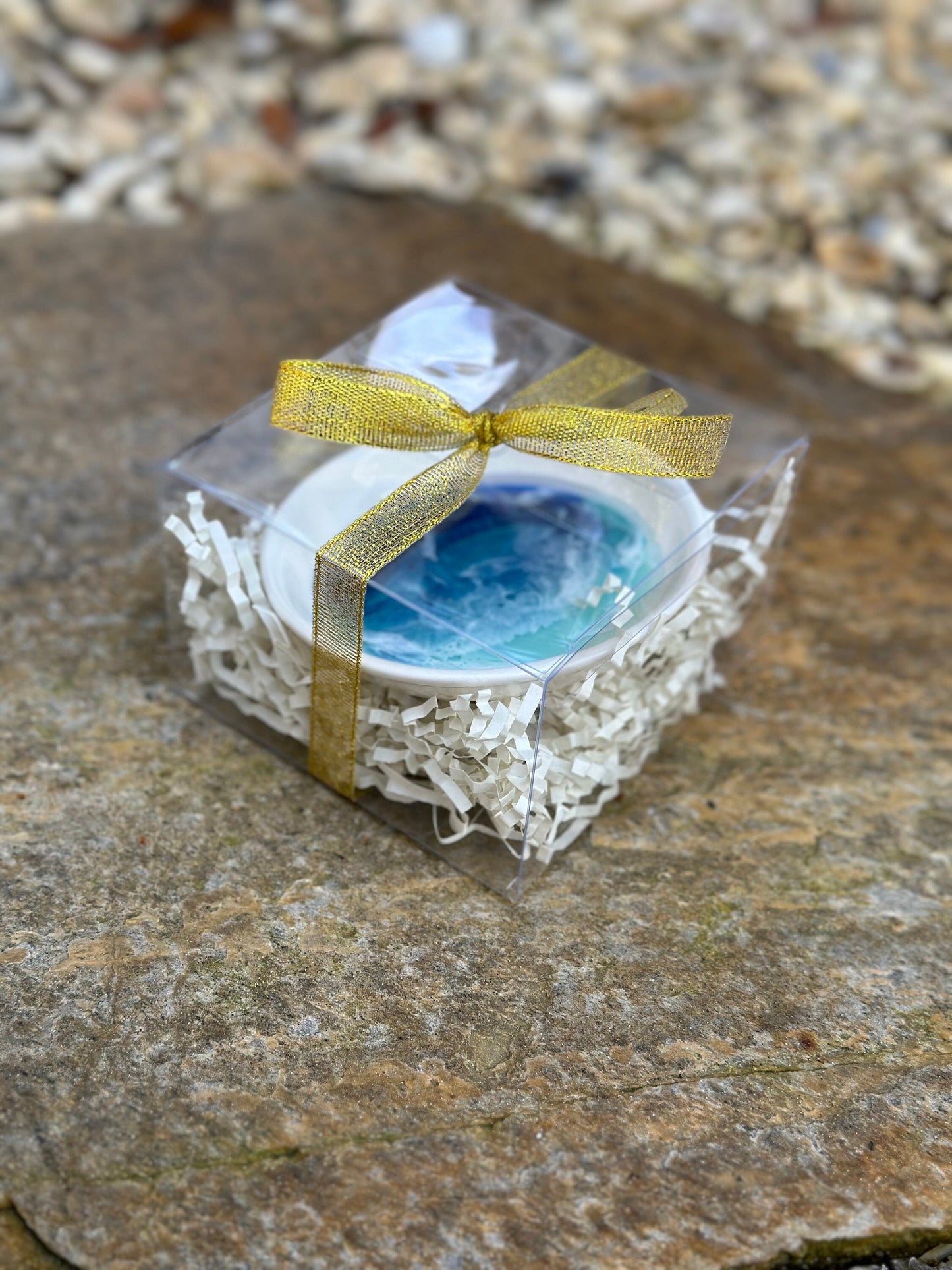 Ocean Inspired Trinket Dish - Ceramic Ring Dish with Resin Waves