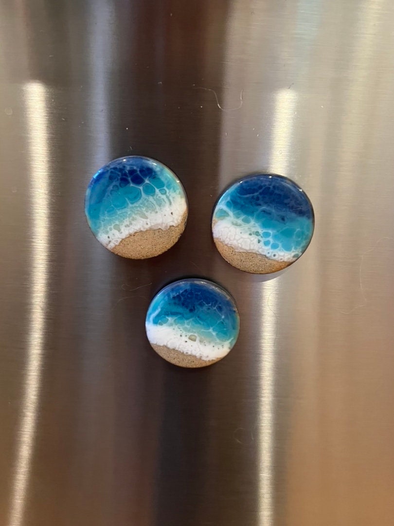 Ocean Resin Magnets Set of 3 - Fridge Magnets - Beach Wedding Favor