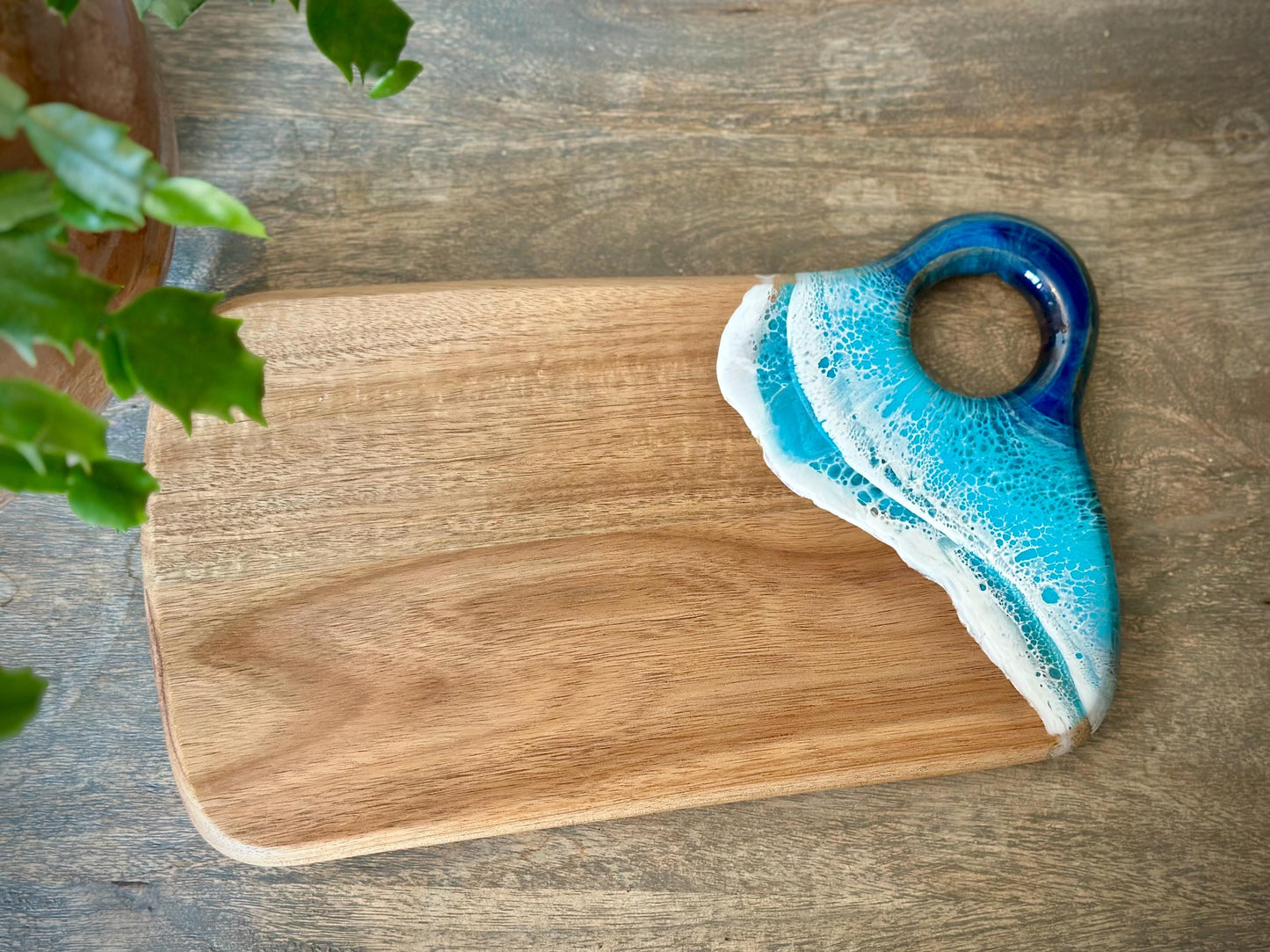 Handcrafted Wooden Charcuterie Board with Resin Wave Design
