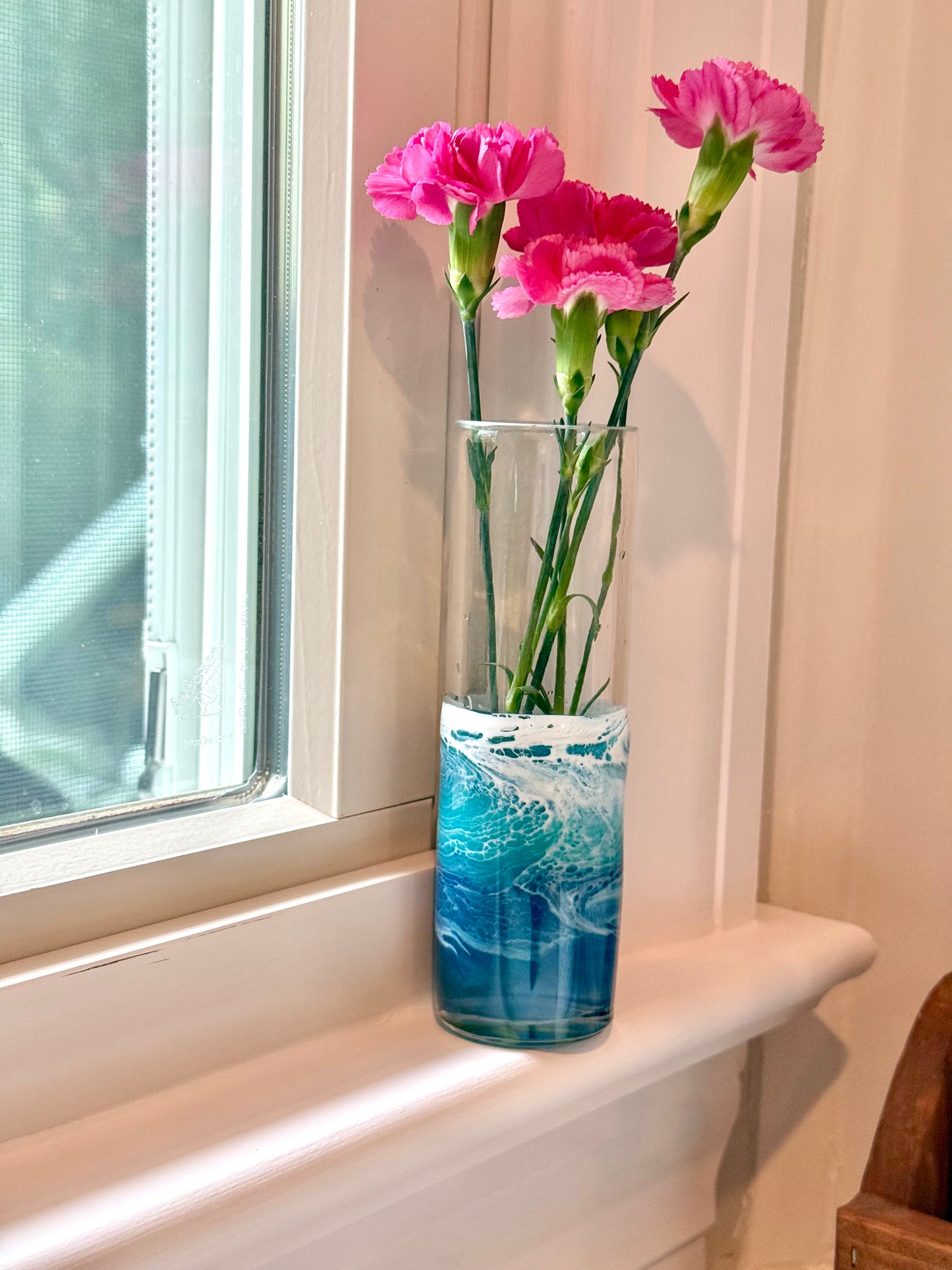 Ocean Wave Resin Glass Bud Vase