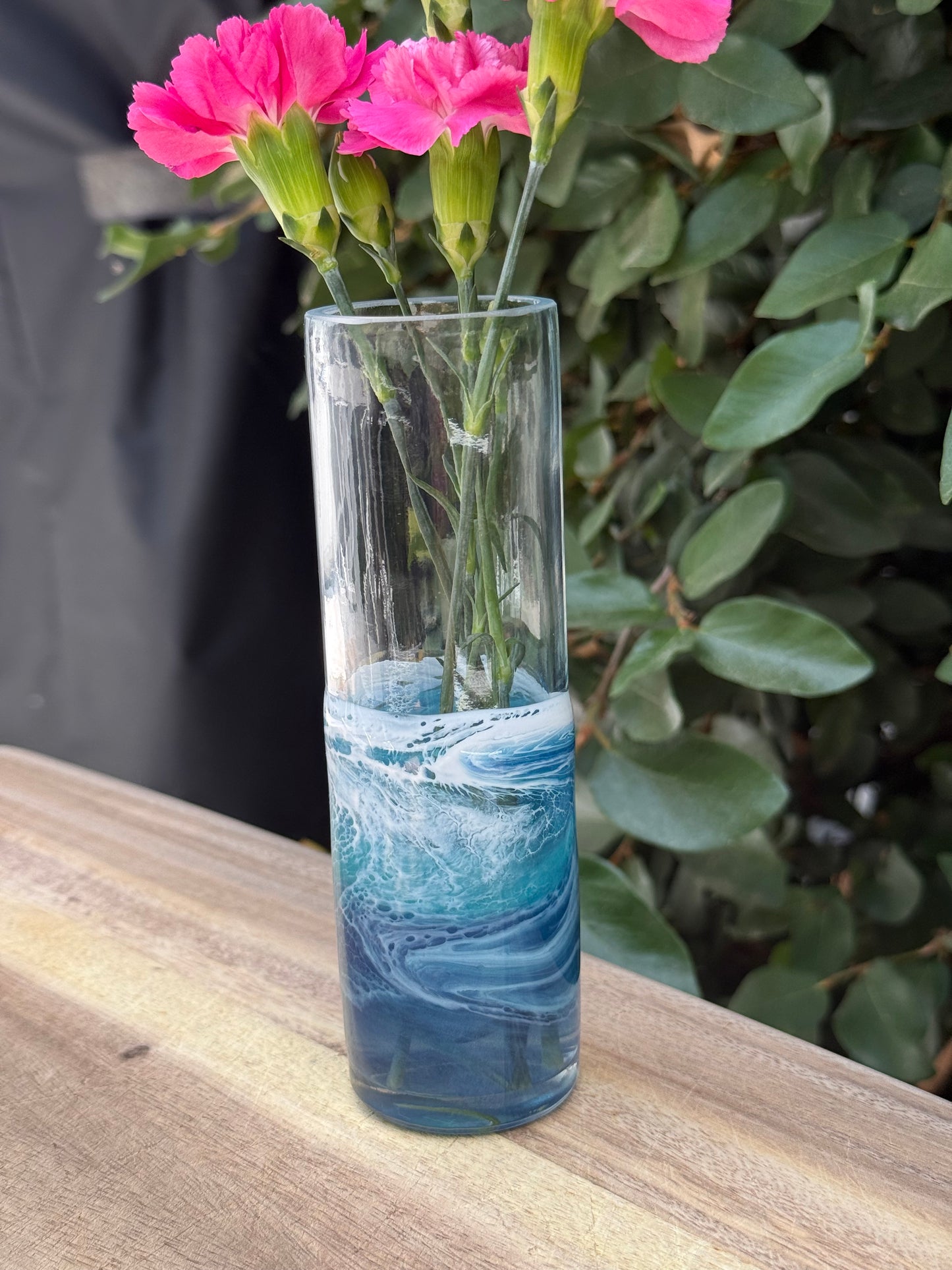 Ocean Wave Resin Glass Bud Vase