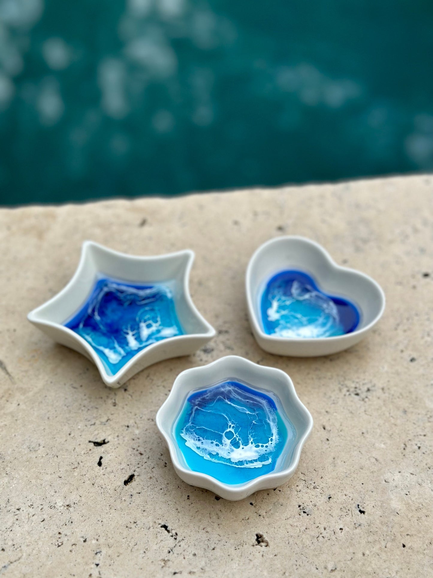 Ring Trinket Dish with Resin Waves - Heart