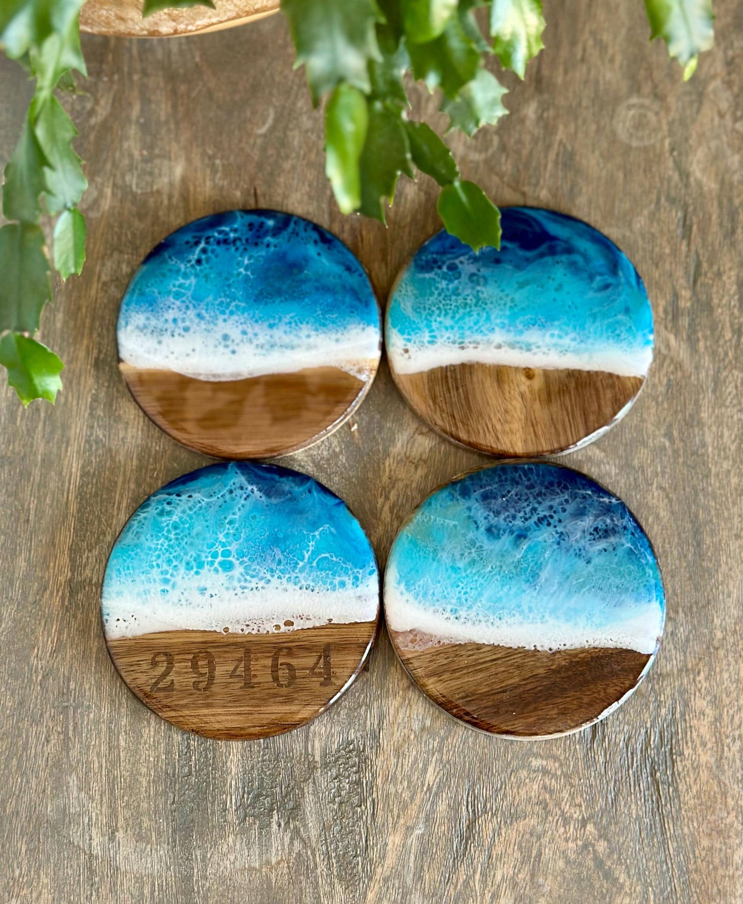 Coasters Personalized with Zip Code - Resin Ocean Wave Coasters Custom- Housewarming gift beach - Realtor Closing Gift - Beach Wedding Gift