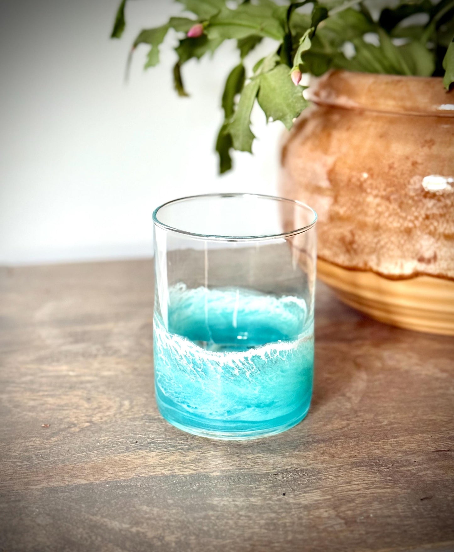 Rocks Glass with Teal Resin - Gift for Bourbon Drinker - Christmas Gift Barware