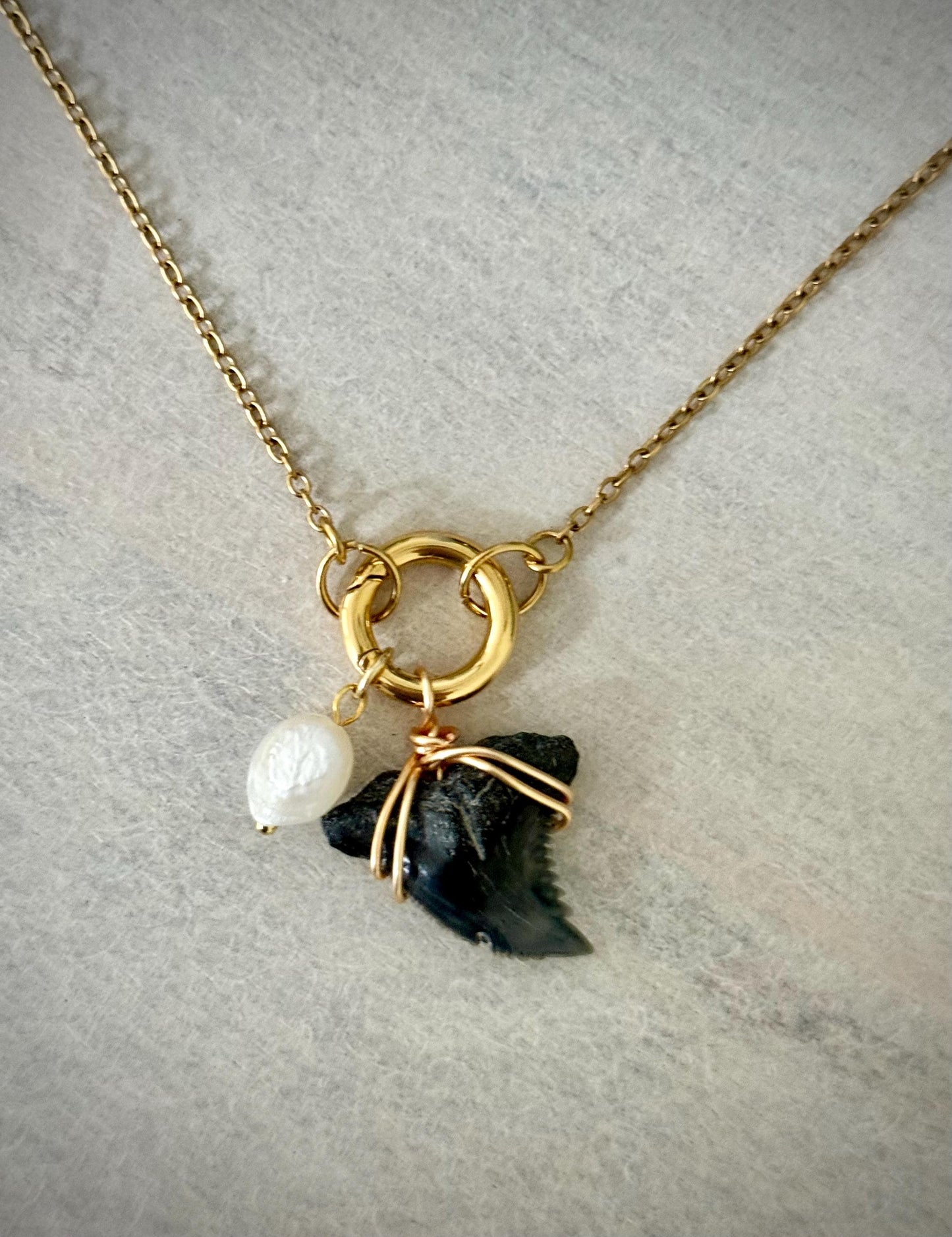Charm Necklace Gold with Authentic Shark Tooth - Gift for Beach Lover Surfer