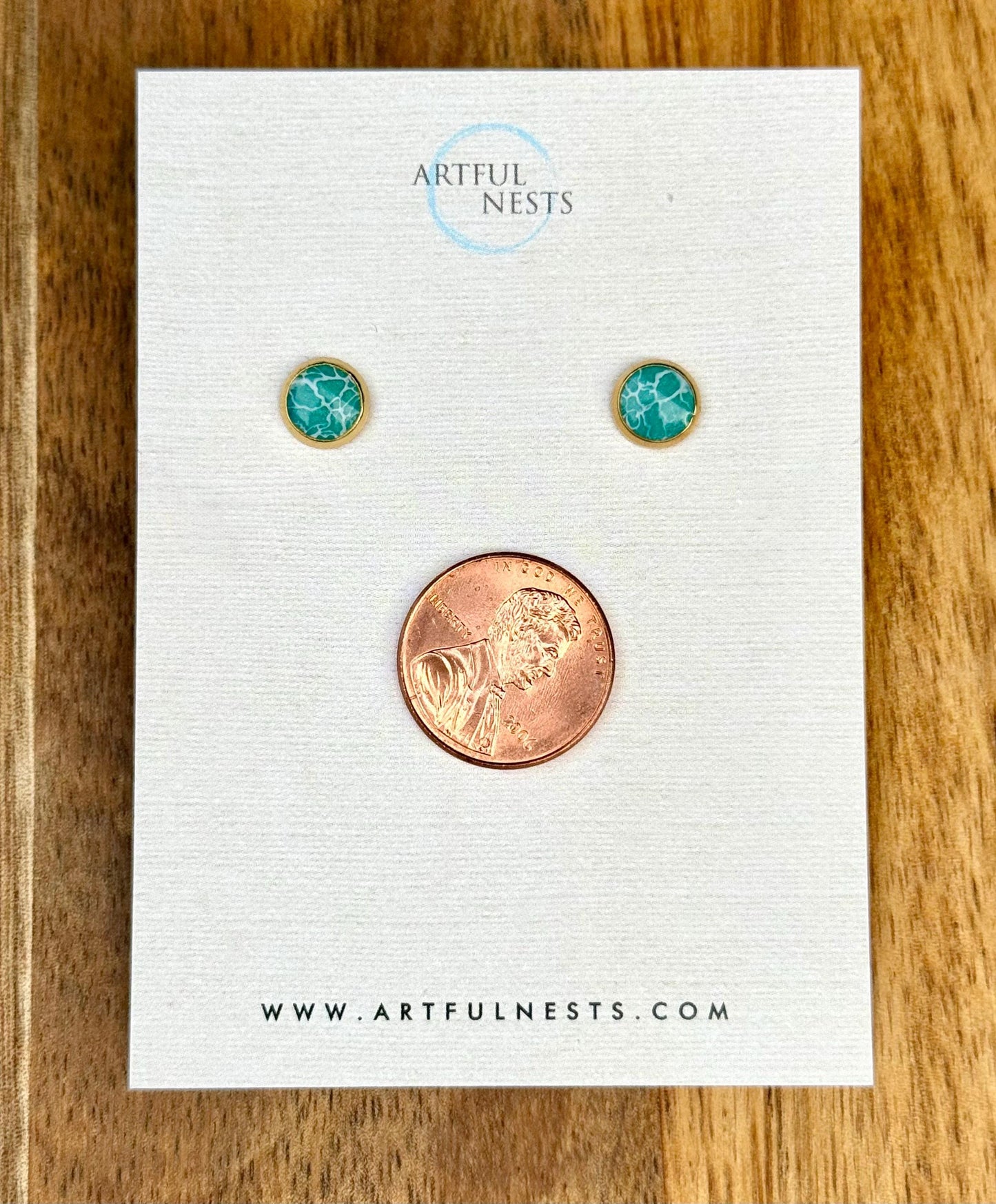 Gold Stainless Steel Wave Stud Earrings - Teal & Blue Resin