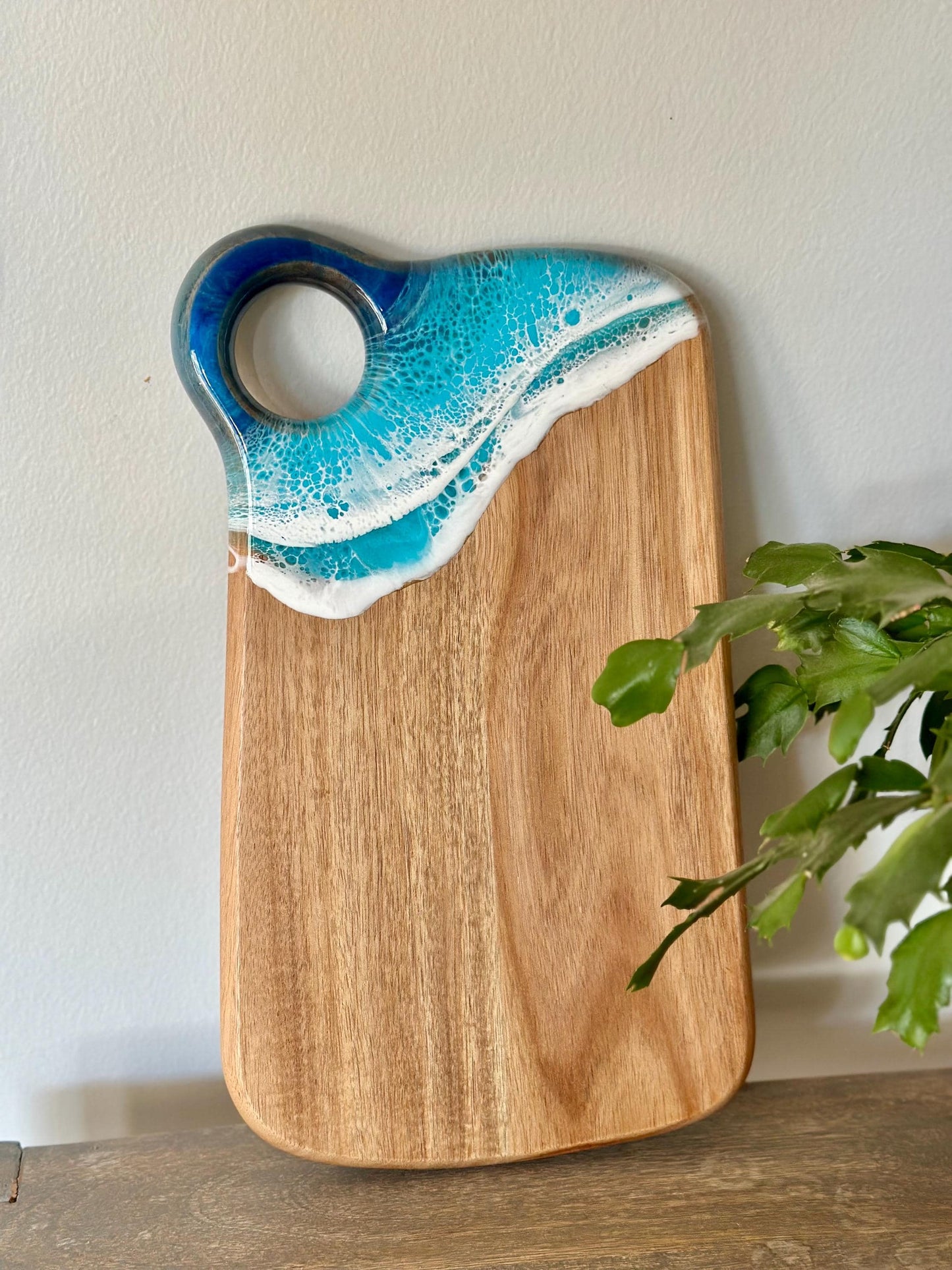 Handcrafted Wooden Charcuterie Board with Resin Wave Design
