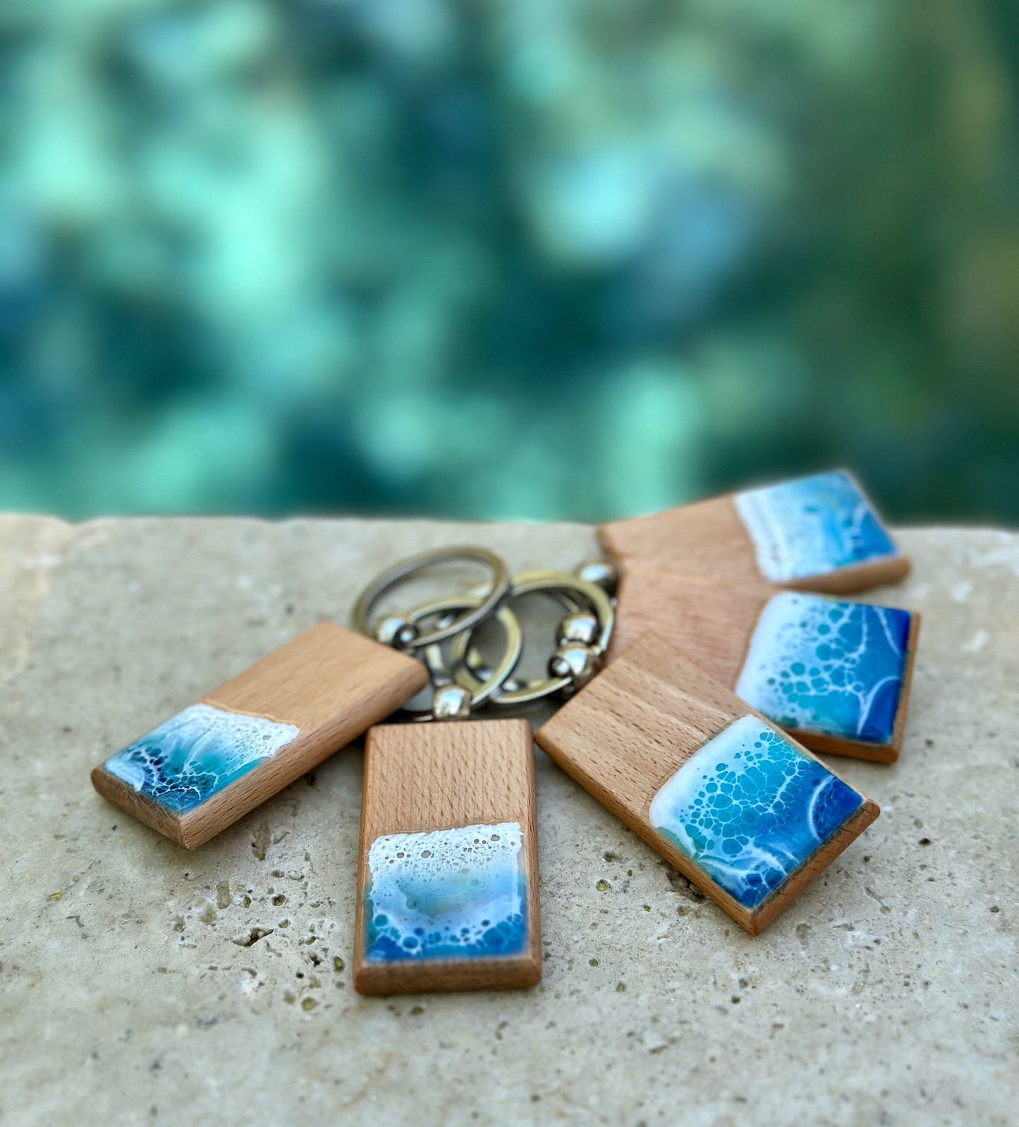 Resin Keychain - Epoxy Resin Ocean Waves Key Holder