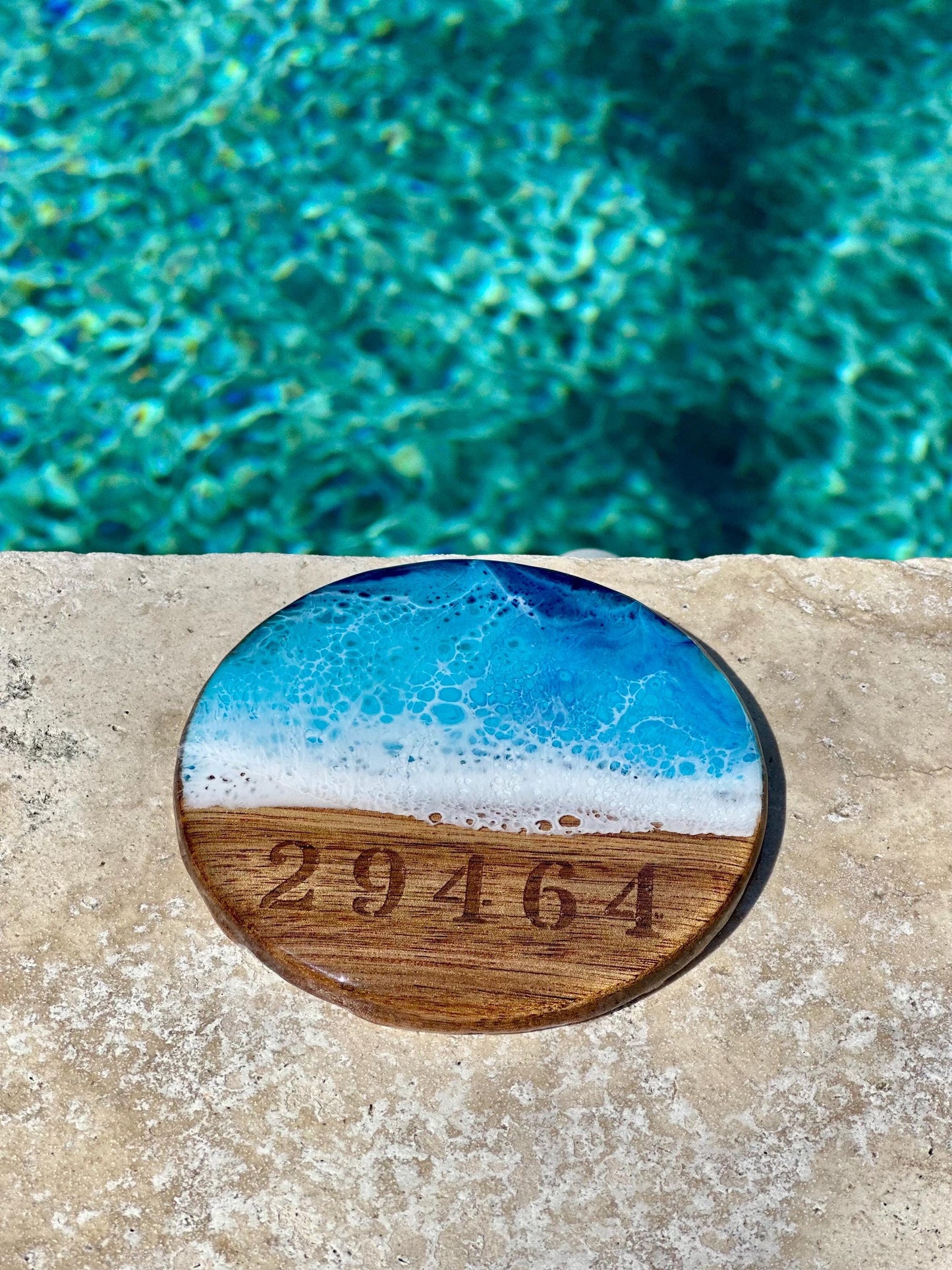 Coasters Personalized with Zip Code - Resin Ocean Wave Coasters Custom- Housewarming gift beach - Realtor Closing Gift - Beach Wedding Gift