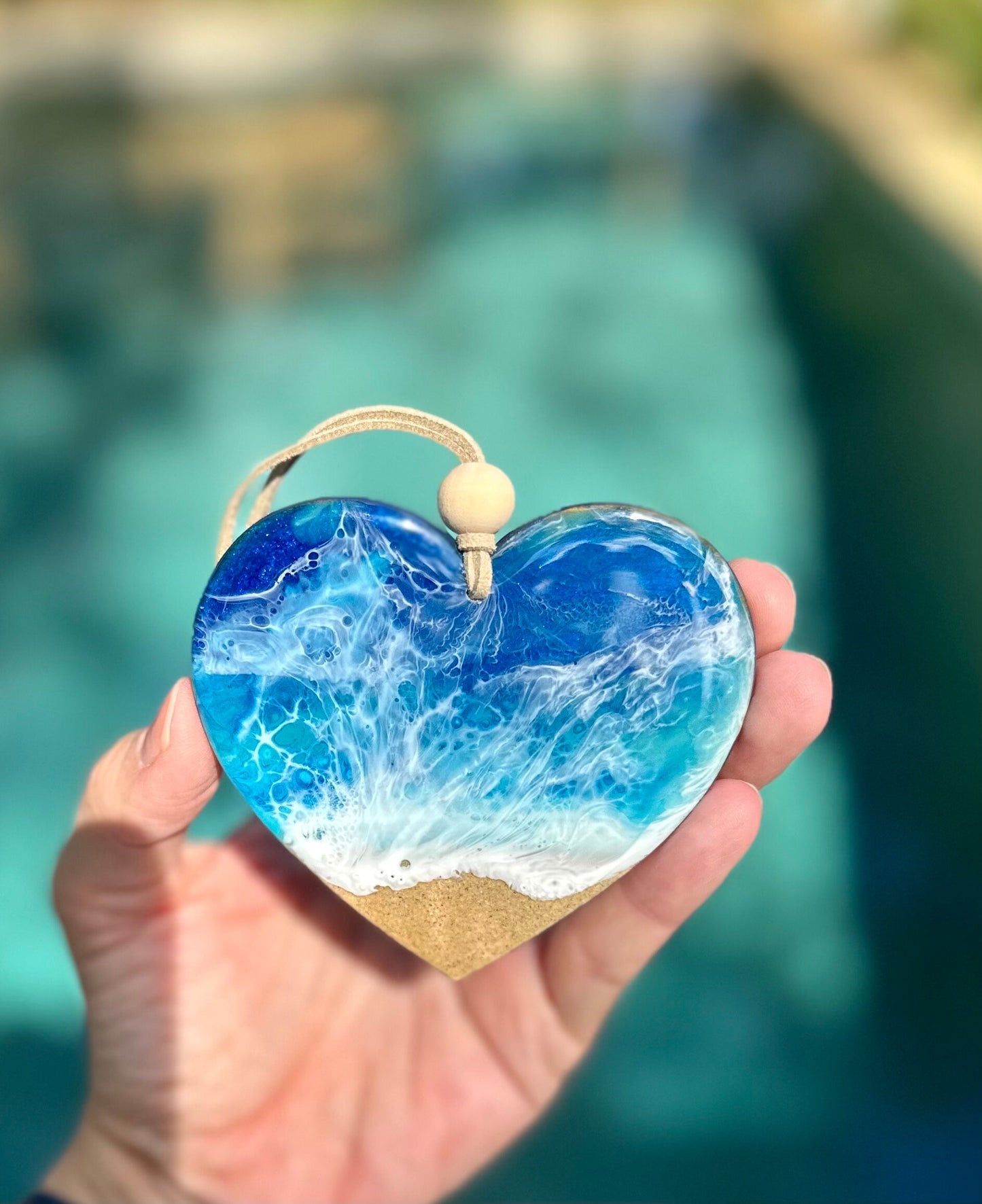 Resin Heart Art  - Ocean Resin Heart Ornaments