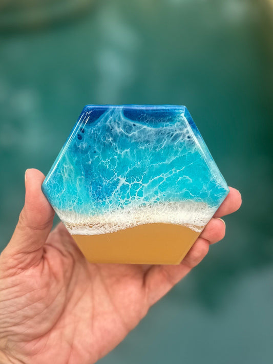 Resin Ocean Waves Ceramic Coasters - Hexagon