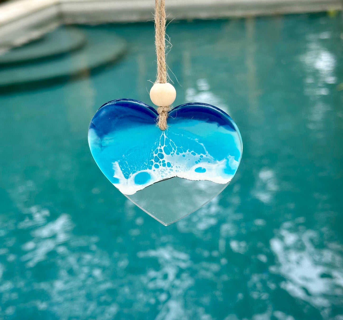 Clear Acrylic Ocean Resin Waves  Heart