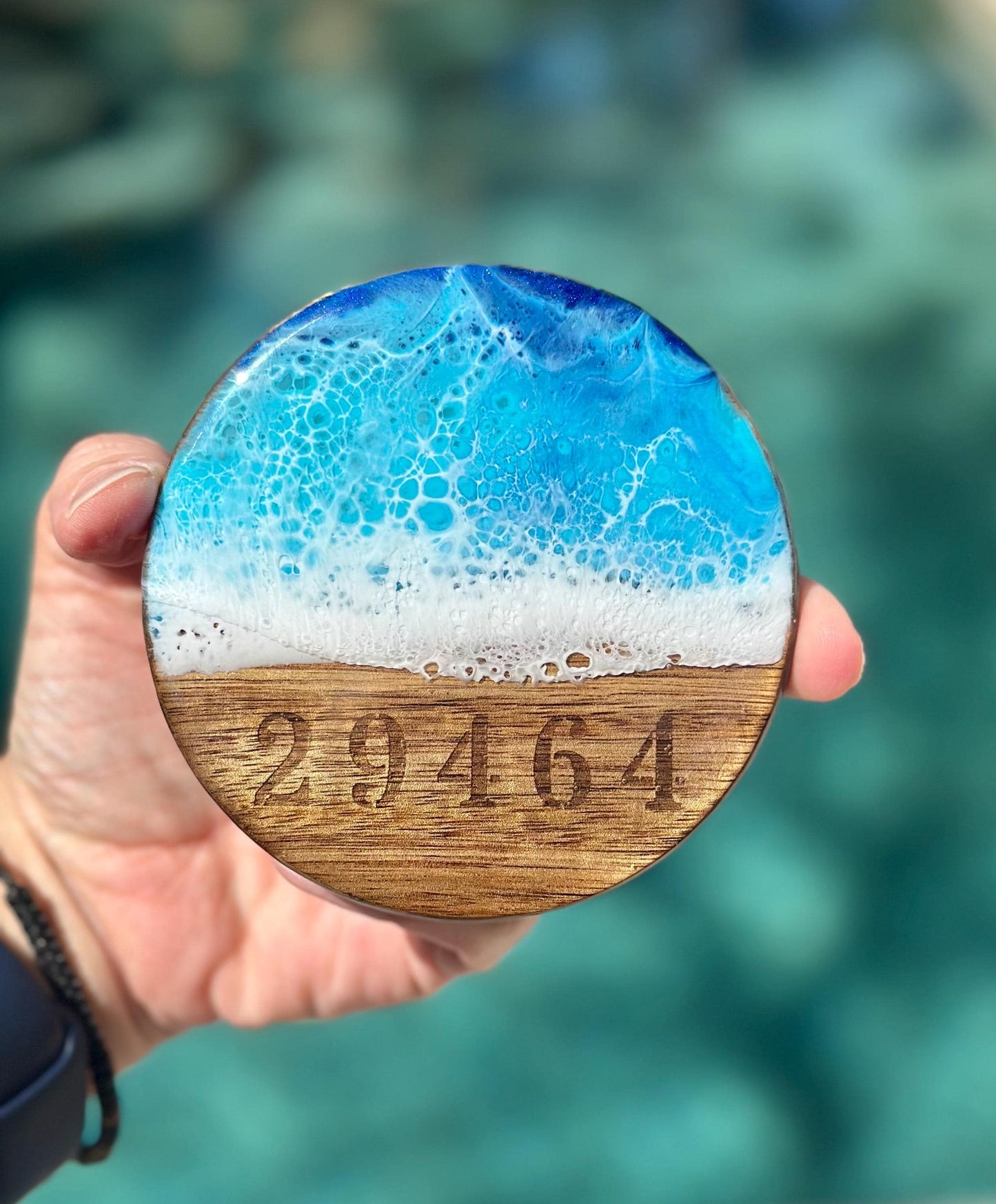 Coasters Personalized with Zip Code - Resin Ocean Wave Coasters Custom- Housewarming gift beach - Realtor Closing Gift - Beach Wedding Gift