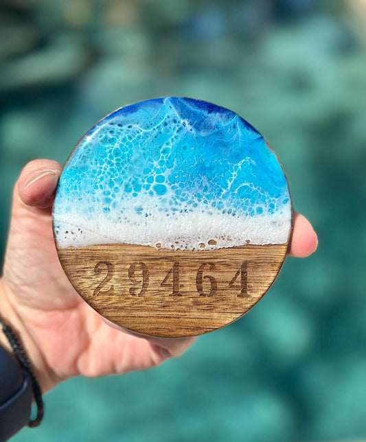 Coasters Personalized with Zip Code - Resin Ocean Wave Coasters Custom- Housewarming gift beach - Realtor Closing Gift - Beach Wedding Gift