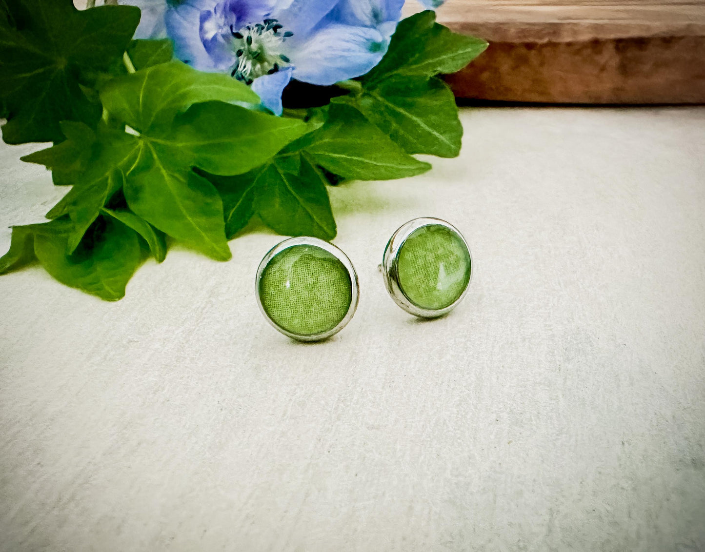 Green Resin Stud Earrings 8mm Surgical Stainless Steel