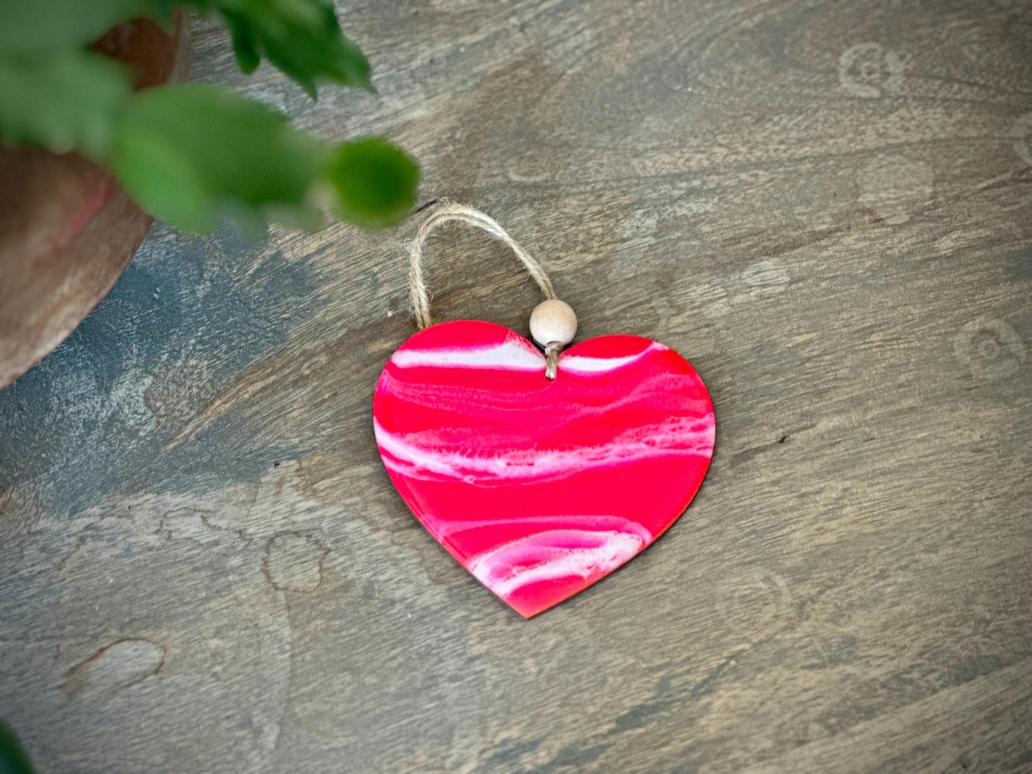 Personalized Valentines Day Basket Tag - Pink Resin Heart Tag with Name - Epoxy Resin Gift - Beach Inspired Wedding Guest Gift - Heart