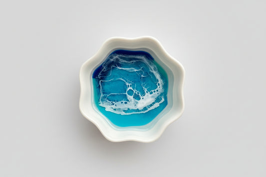 Flower Shaped Ceramic Ring Dish with Resin Waves