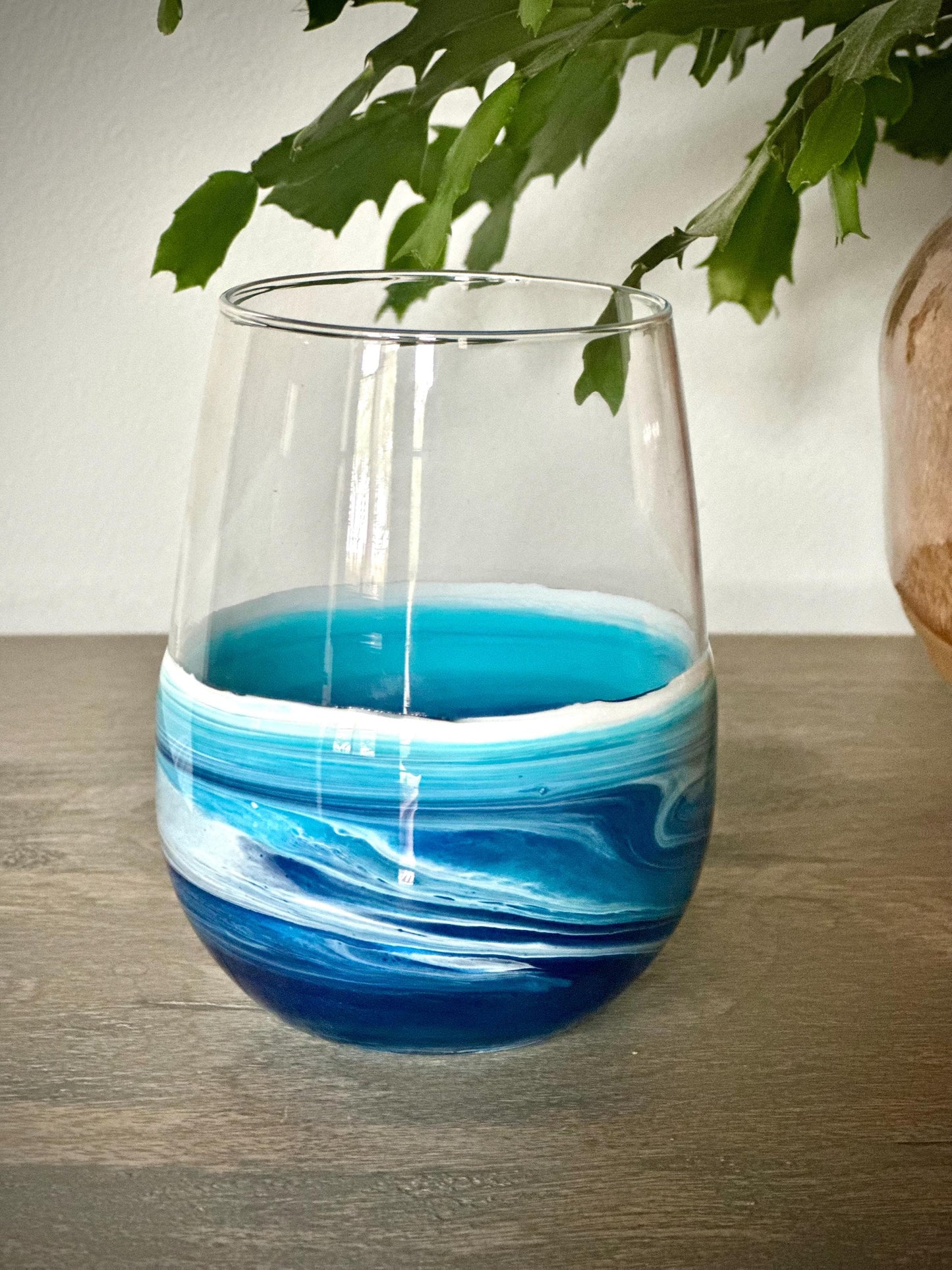 Resin Wave Stemless Wine Glass - Beach Glassware