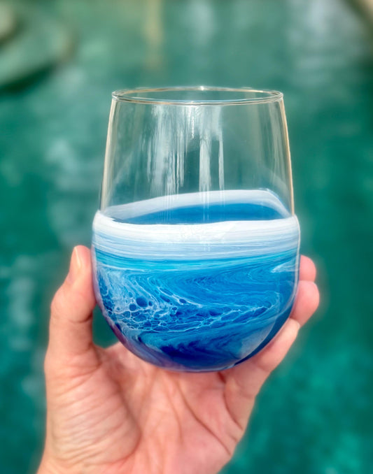 Resin Wave Stemless Wine Glass - Beach Glassware