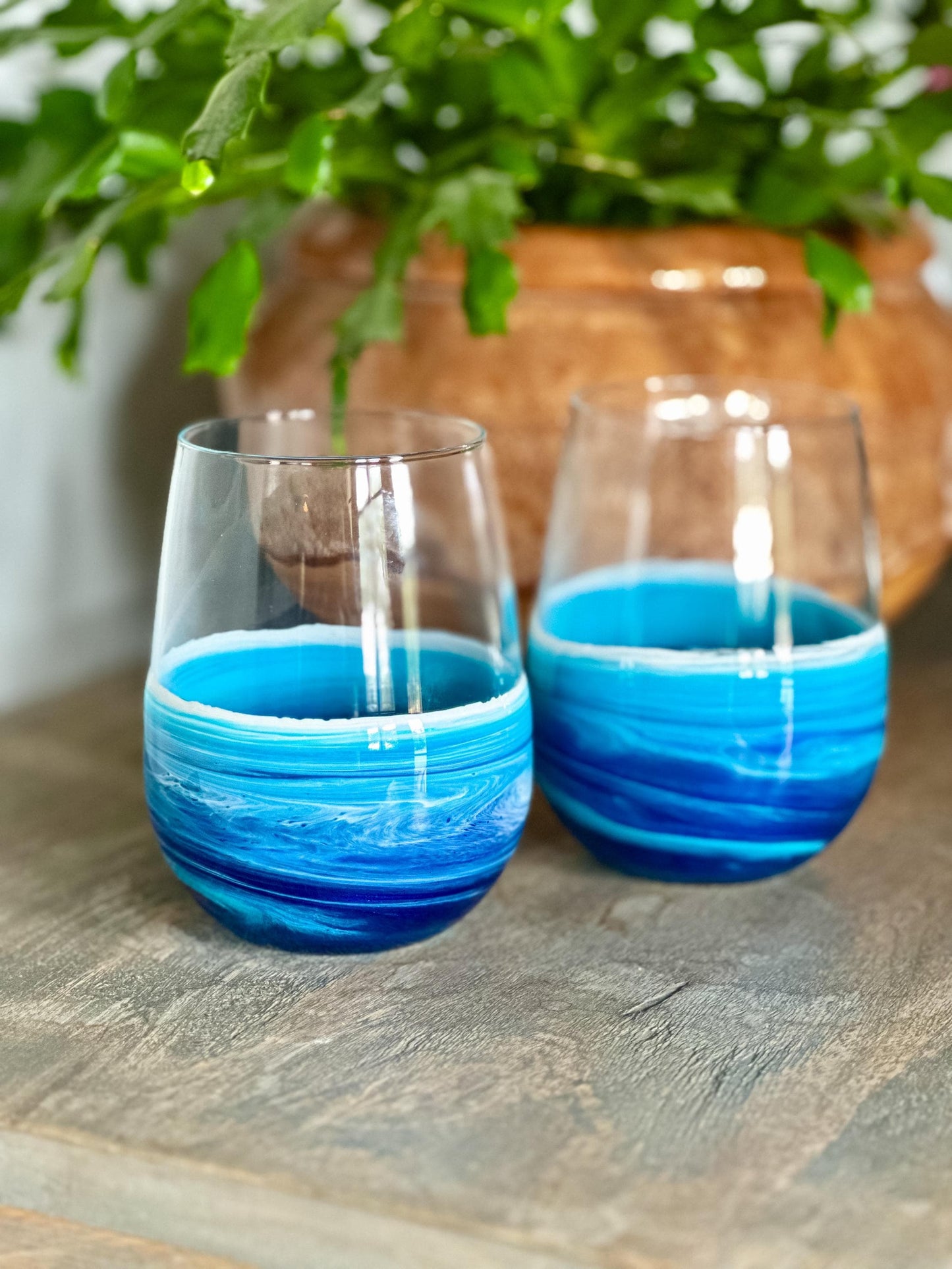 Resin Wave Stemless Wine Glass - Beach Glassware