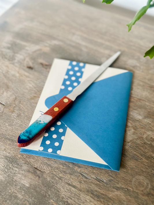 Stainless Steel Letter Opener with Resin Wave Wooden Handle