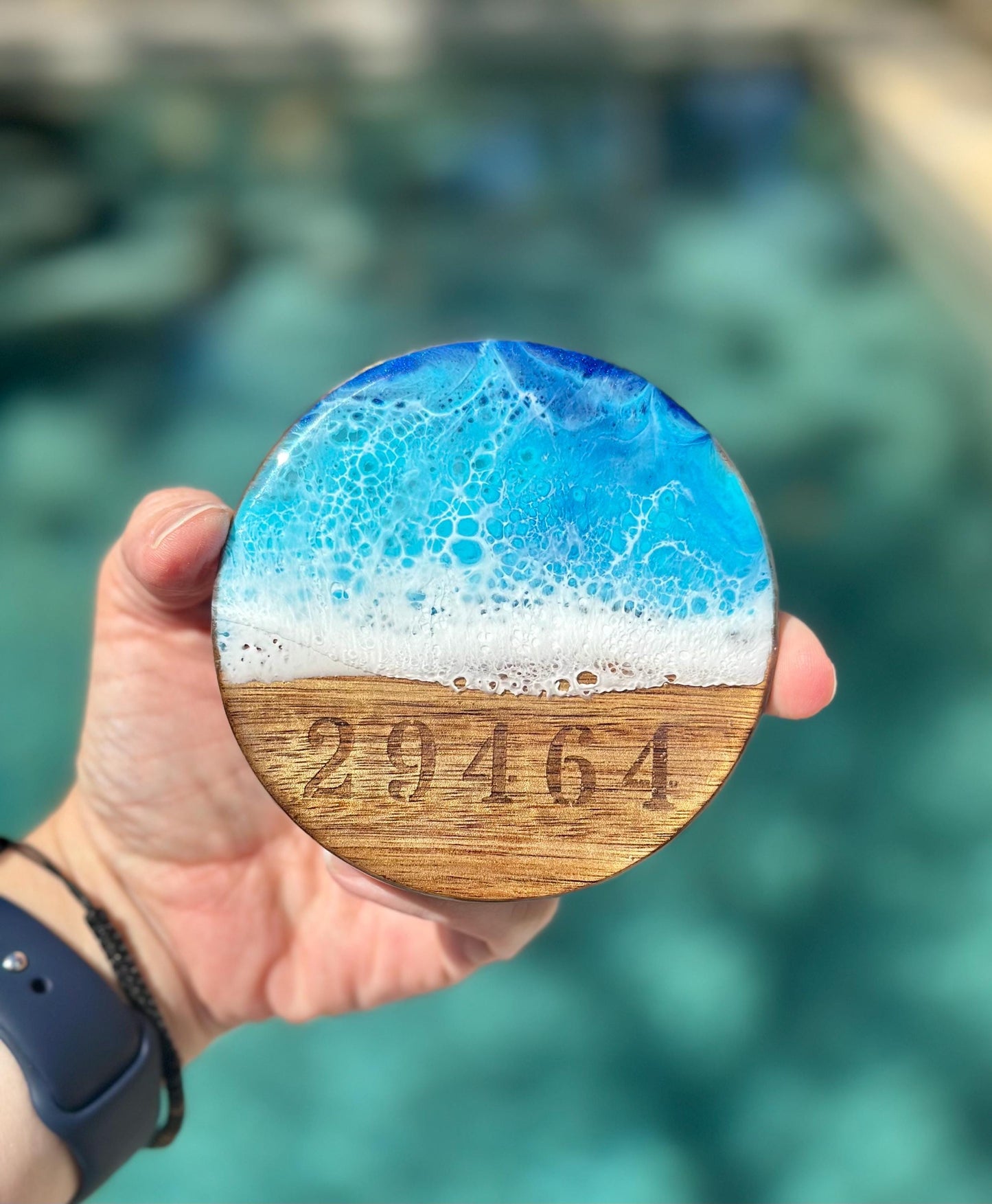 Coasters Personalized with Zip Code - Resin Ocean Wave Coasters Custom- Housewarming gift beach - Realtor Closing Gift - Beach Wedding Gift