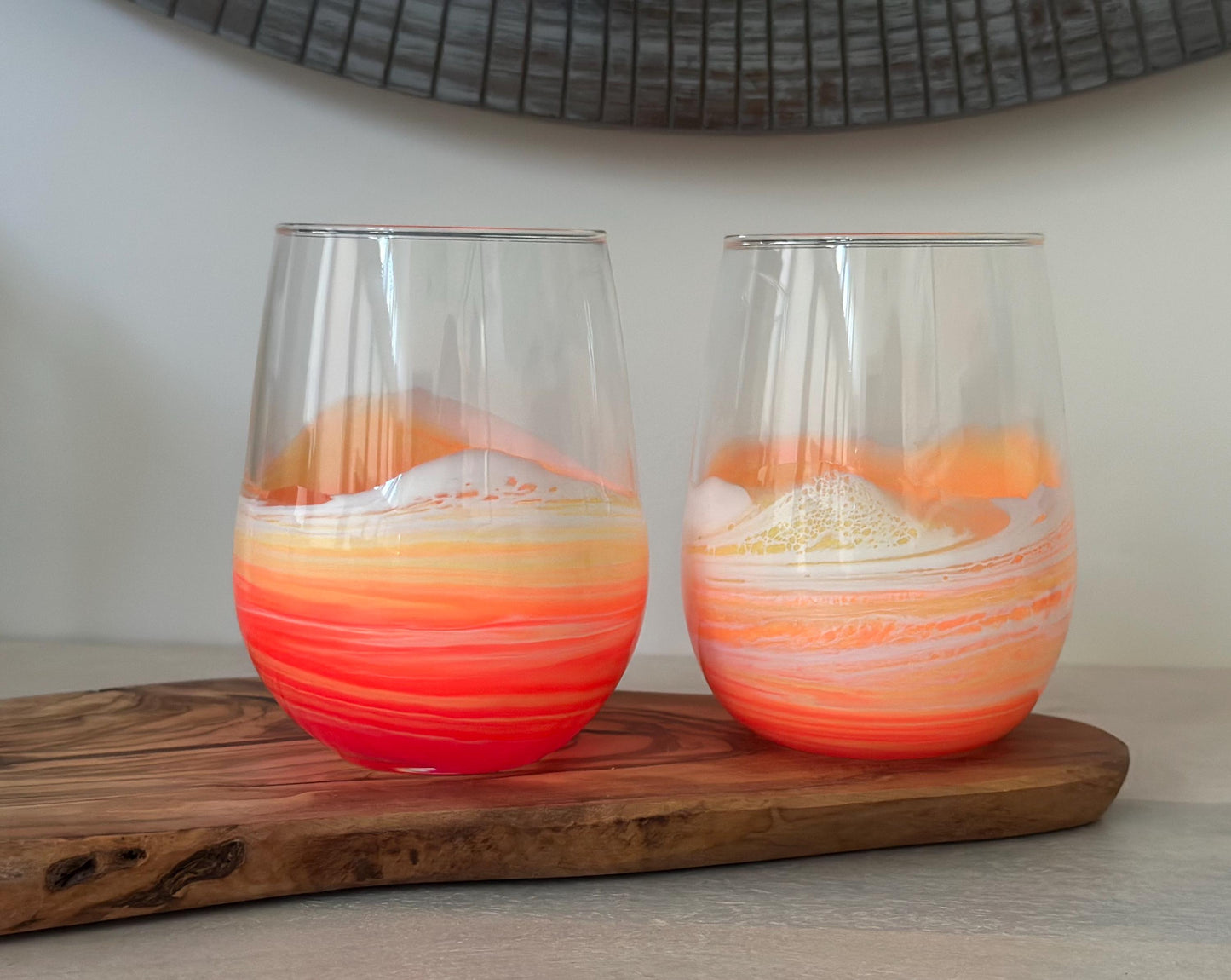 Resin Wave Sunset Stemless Wine Glass