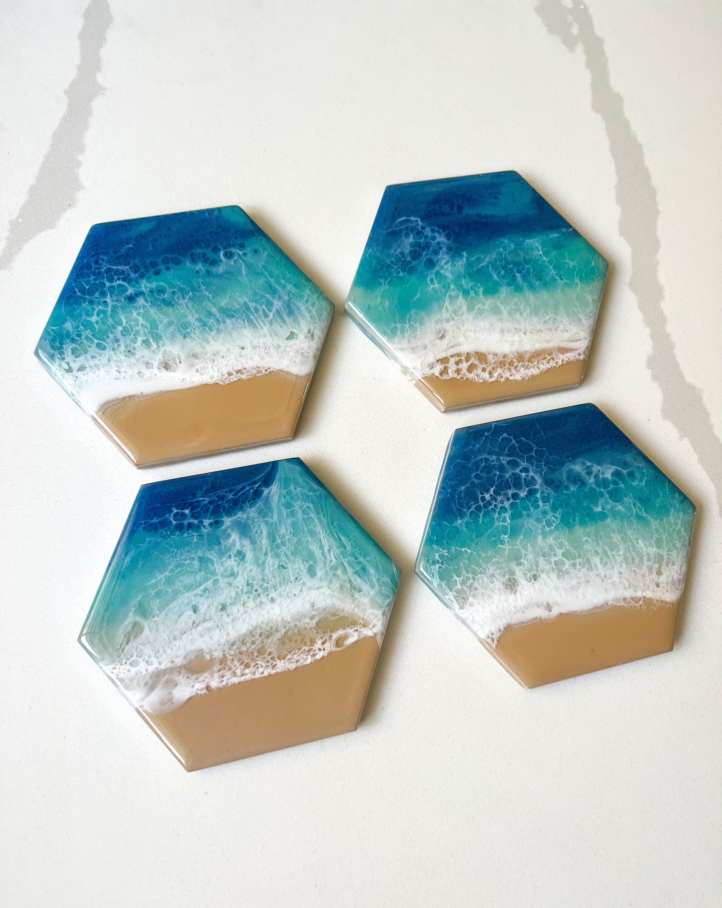 Resin Ocean Waves Ceramic Coasters - Hexagon