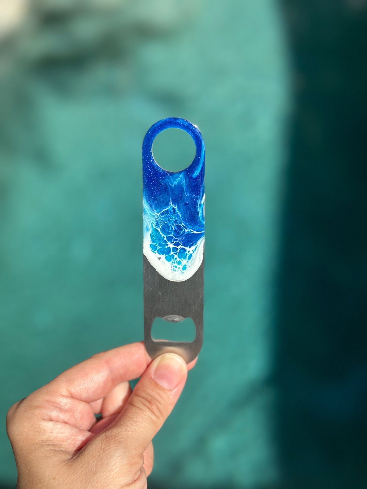 Stainless Steel Resin Ocean Waves Bottle Opener - Beach Wedding Favor