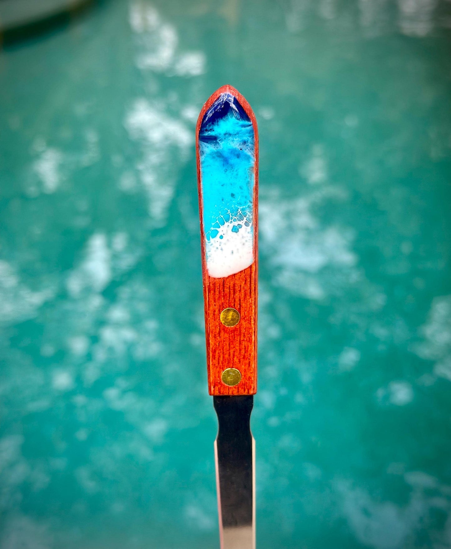 Stainless Steel Letter Opener with Resin Wave Wooden Handle