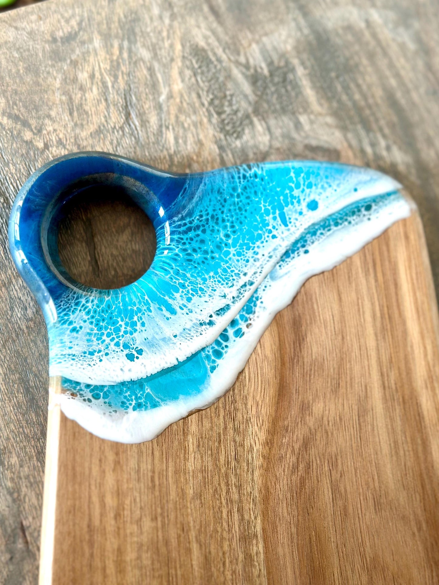 Handcrafted Wooden Charcuterie Board with Resin Wave Design
