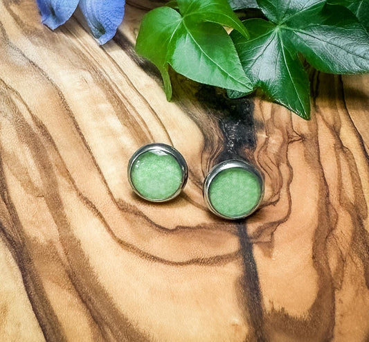 Green Resin Stud Earrings 8mm Surgical Stainless Steel