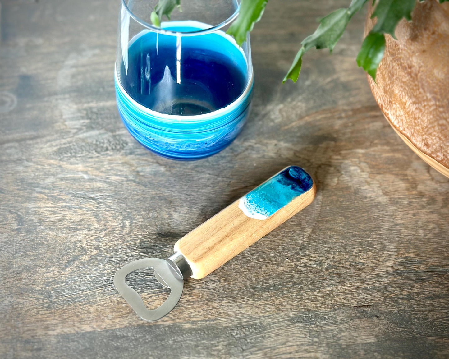 Wooden Resin Ocean Waves Bottle Opener - Beach Wedding Favor