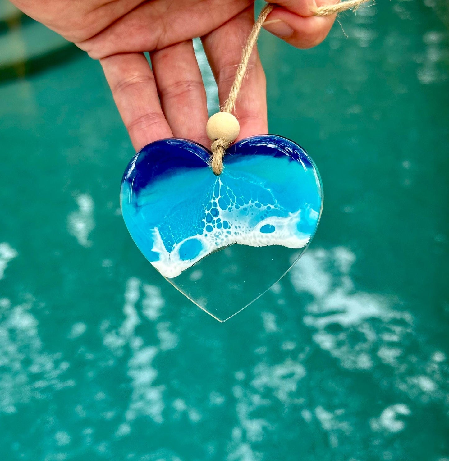 Clear Acrylic Ocean Resin Waves  Heart