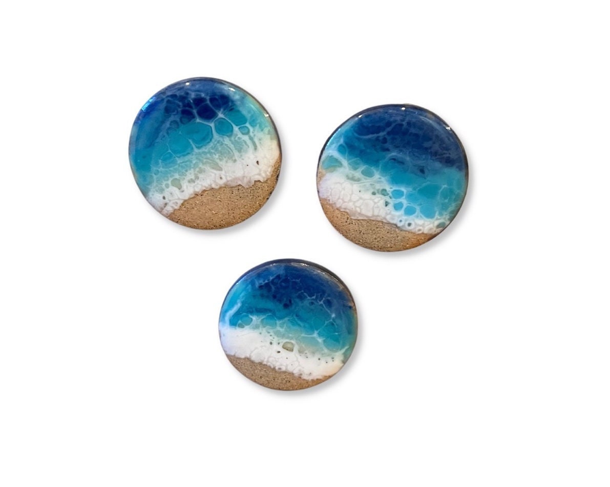 Ocean Resin Magnets Set of 3 - Fridge Magnets - Beach Wedding Favor