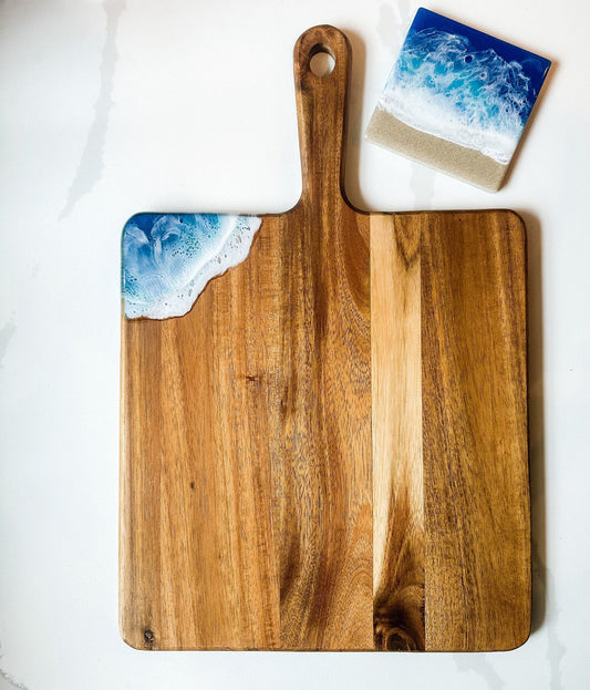 Resin Ocean Waves Acacia Wood Charcuterie Board