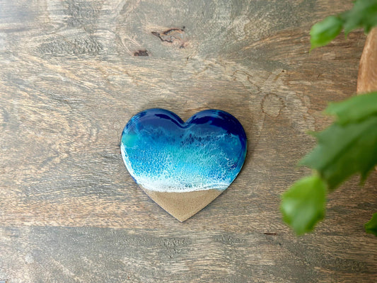 Resin Heart Magnet - Beach Wedding Favor - Ocean Resin Art - Resin Art Waves - Unique Fridge Magnets - Heart Gift Wedding