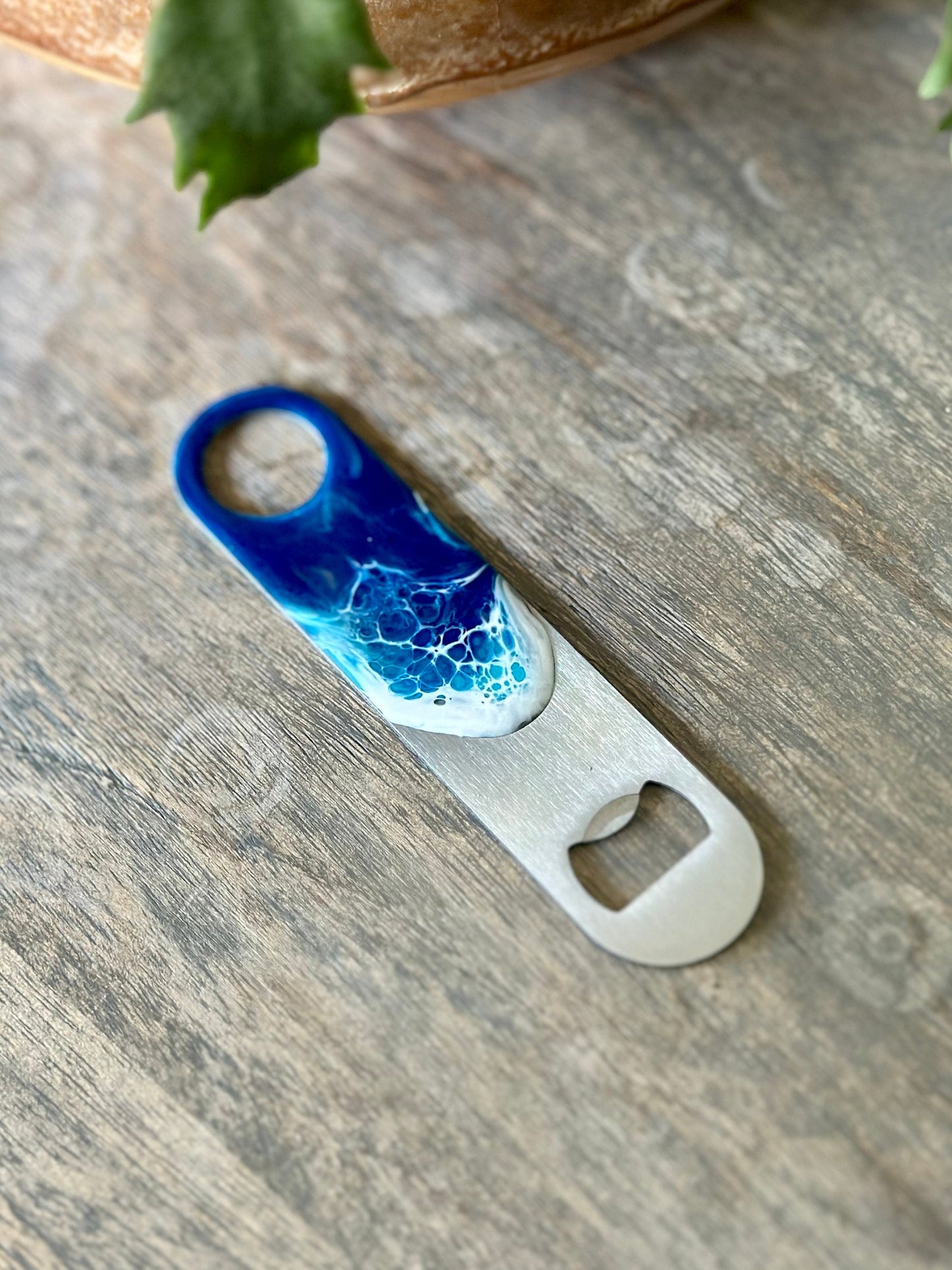 Stainless Steel Resin Ocean Waves Bottle Opener - Beach Wedding Favor
