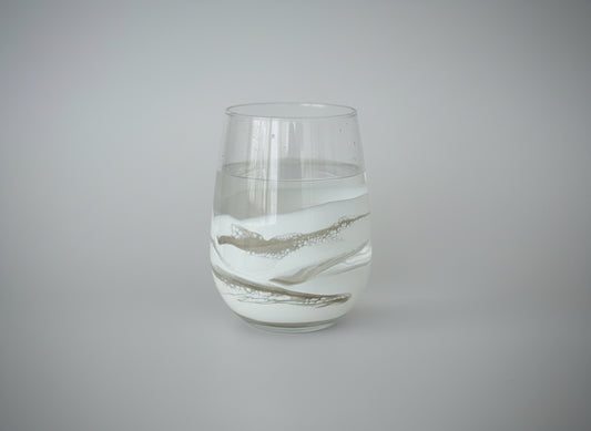 Resin Stemless Wine Glass: White and Gold Beach Design - 17oz