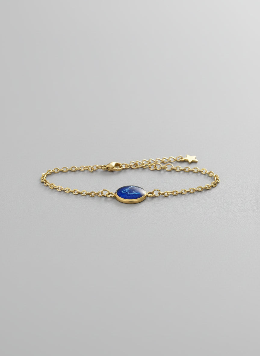 Gold Stainless Steel Bracelet Chain with Blue Resin Bezel