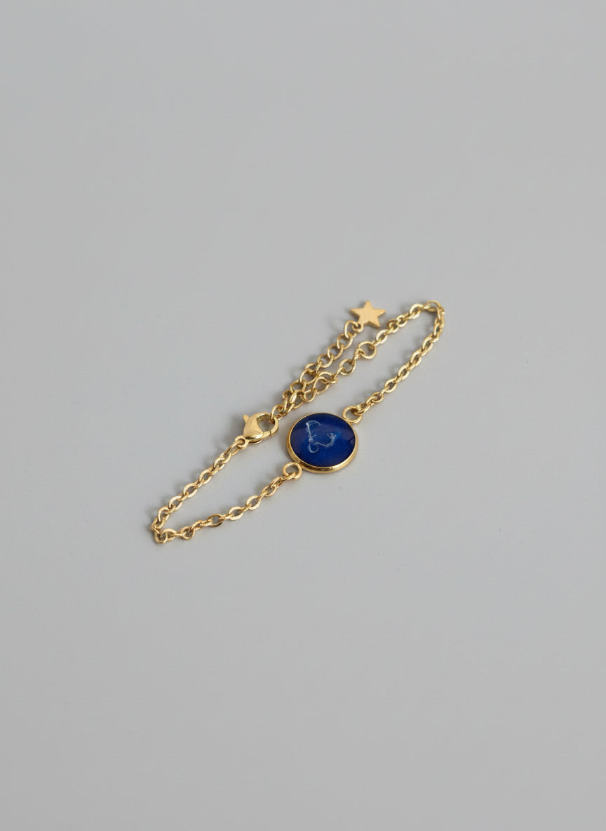 Gold Stainless Steel Bracelet Chain with Blue Resin Bezel