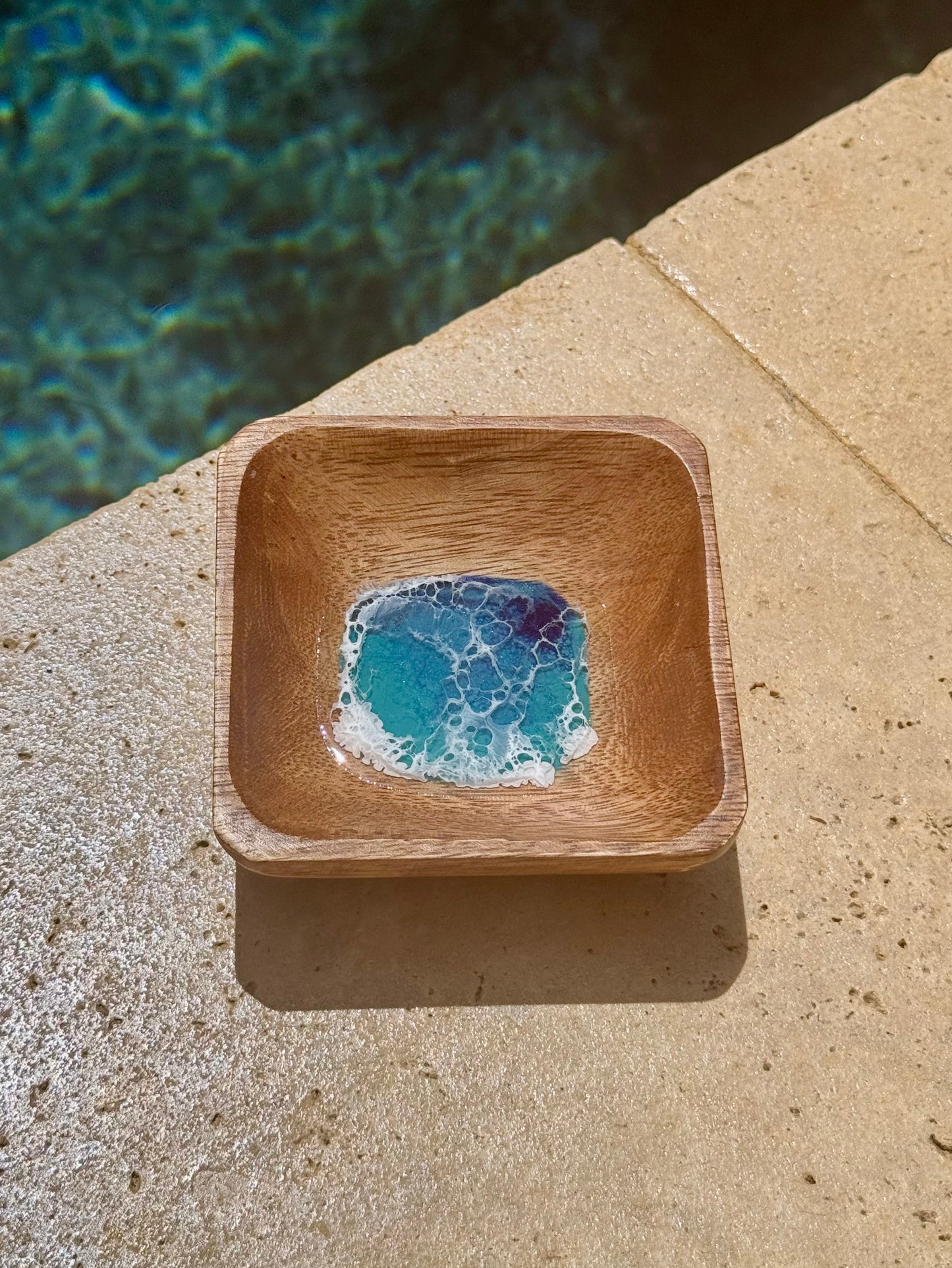 Ocean Resin Wave Oak Jewelry Dish | Minimalist Ring Holder