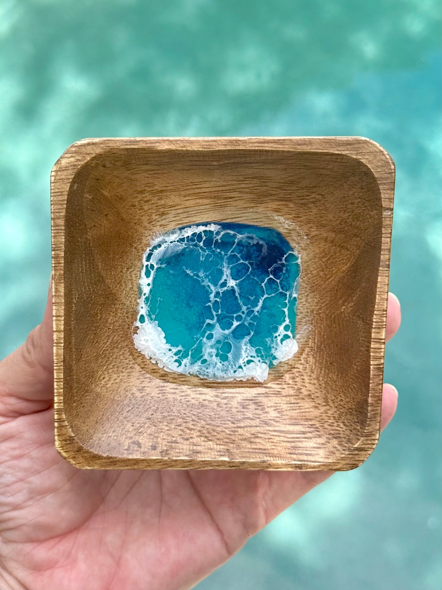 Ocean Resin Wave Oak Jewelry Dish | Minimalist Ring Holder