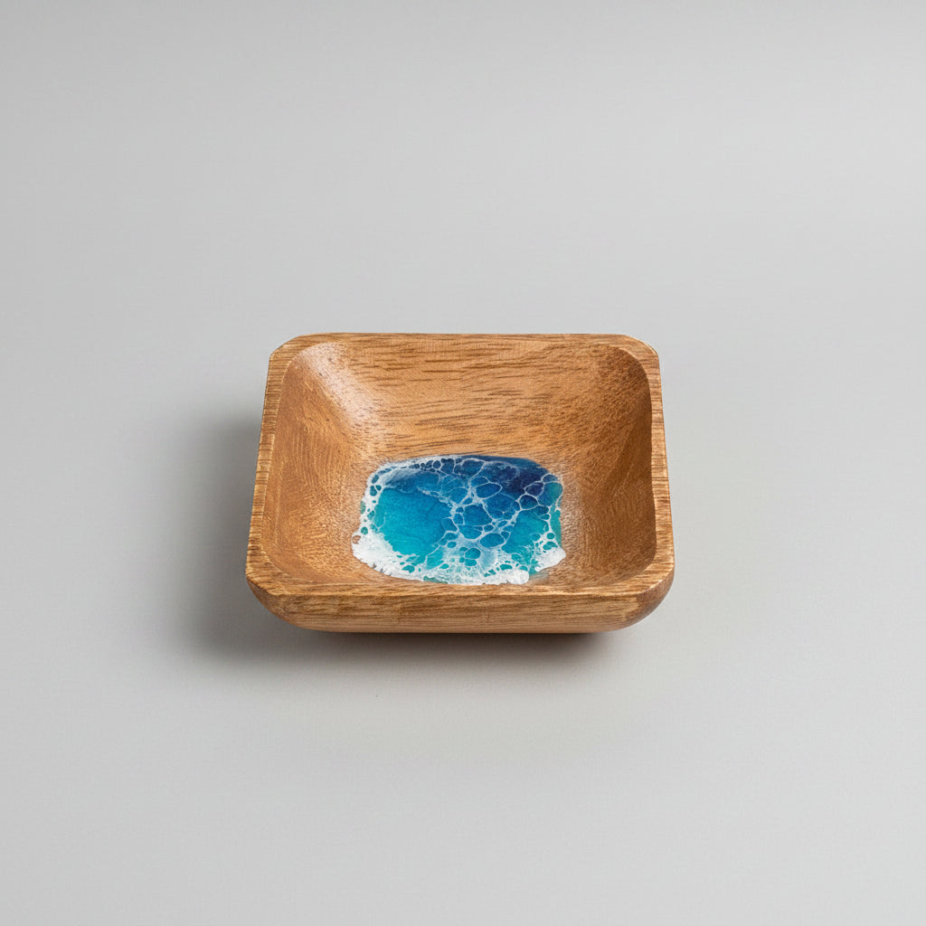 Ocean Resin Wave Oak Jewelry Dish | Minimalist Ring Holder