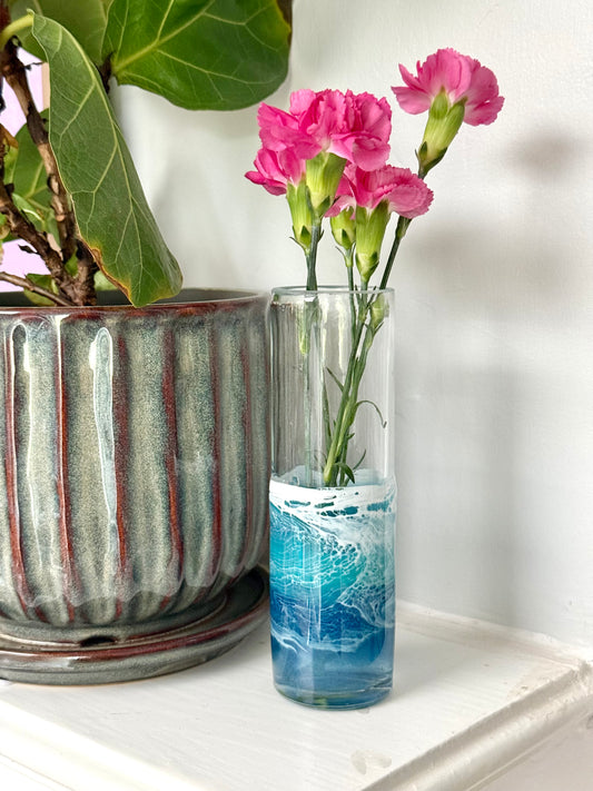 Ocean Wave Resin Glass Bud Vase