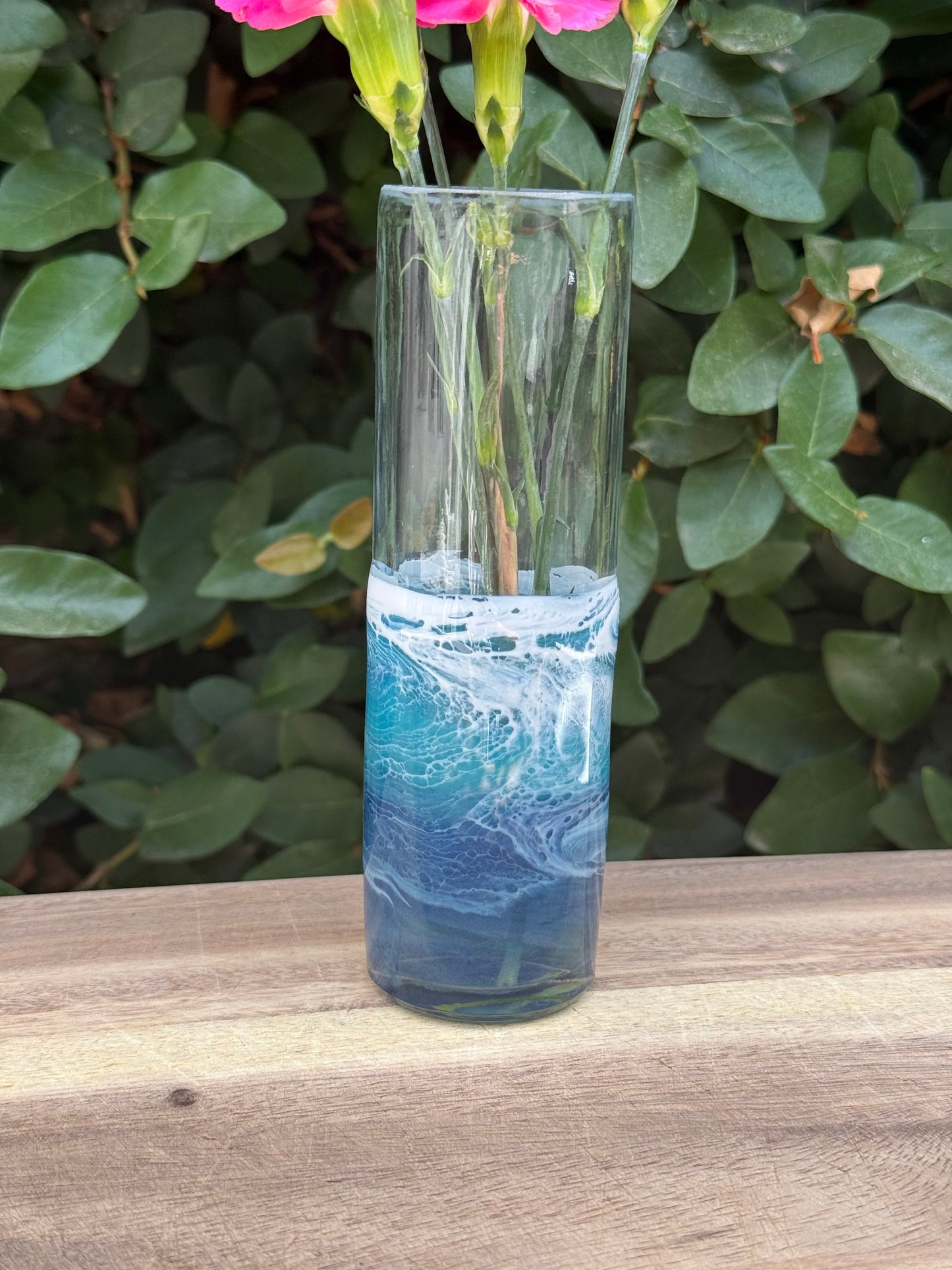 Ocean Wave Resin Glass Bud Vase