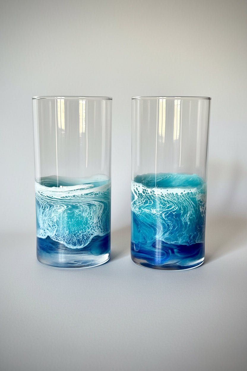 16 oz Coastal Resin Wave Rocks Glass