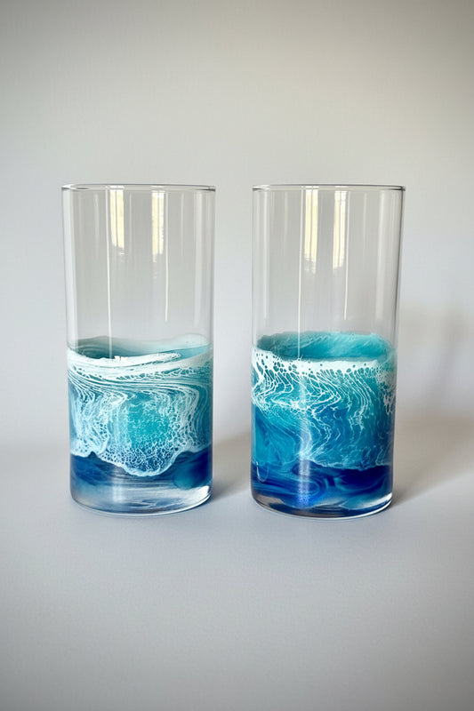 16 oz Coastal Resin Wave Rocks Glass