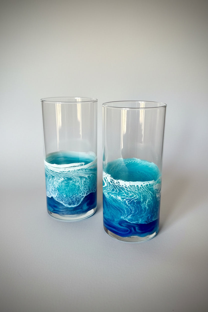 16 oz Coastal Resin Wave Rocks Glass