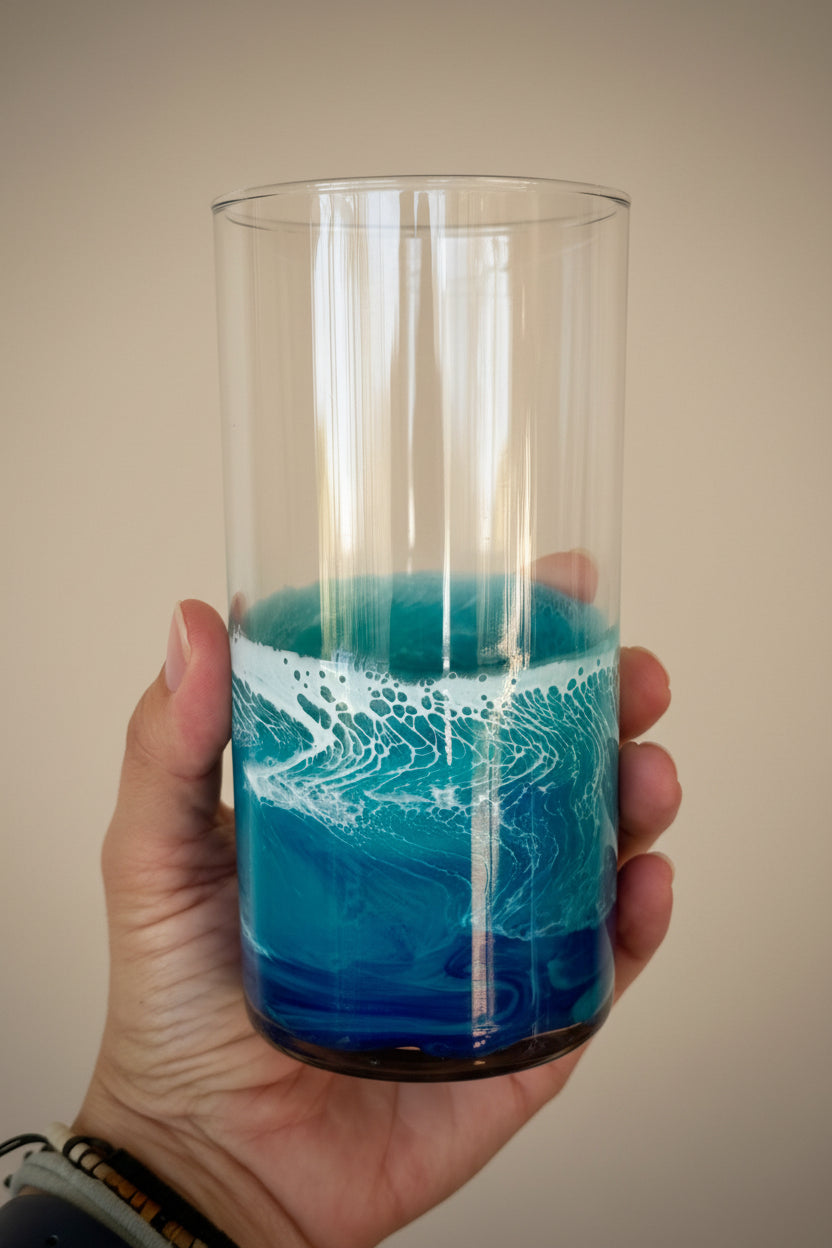 16 oz Coastal Resin Wave Rocks Glass